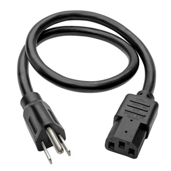 Tripp Lite series Computer Power Cord, NEMA 5-15P to C13 - Heavy-Duty, 15A, 125V, 14 AWG, 2 ft. (0.61 m), Black