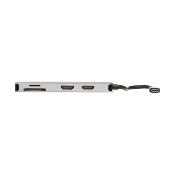16401d649068a21d5275aaff85dd0e75 Tripp Lite series USB-C Dock, Dual Display - 4K 60 Hz HDMI, USB 3.x (5Gbps) Hub Ports, Memory Card, 100W PD Charging, Gray