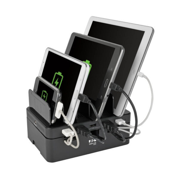 Tripp Lite series 5-Port USB Charging Station with Built-In Device Storage, 12V 4A (48W) USB Charger Output