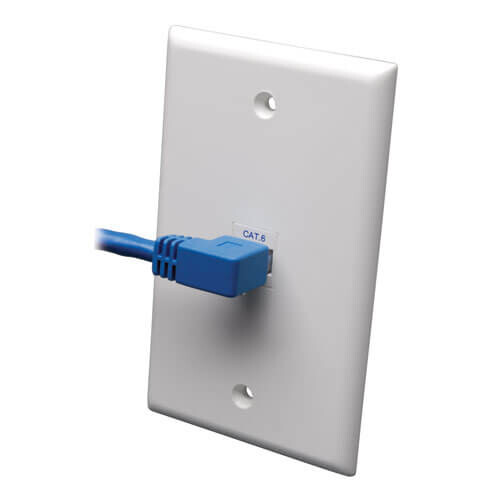 1813e485959a730310a36a82759219b7 Tripp Lite series Left-Angle Cat6 Gigabit Molded UTP Ethernet Cable (RJ45 Left-Angle M to RJ45 M), Blue, 10 ft. (3.05 m)