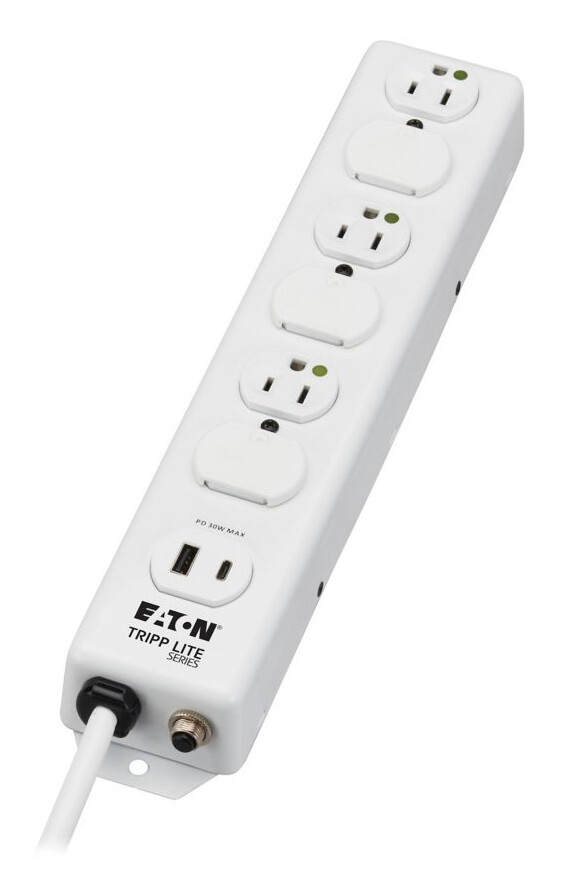 Tripp Lite series Safe-IT UL 1363 Medical-Grade Power Strip, 6 Hospital-Grade Outlets, USB Charging, Safety Covers, Antimicrobial, 2 ft. Cord