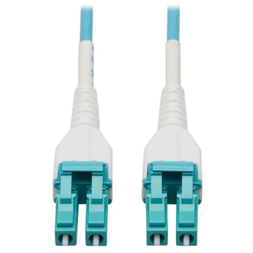 Tripp Lite series 100G Duplex Multimode 50/125 OM4 Armored Fiber Optic Cable (LC/LC Duplex M/M), LSZH, Aqua, 15 m (49.2 ft.)
