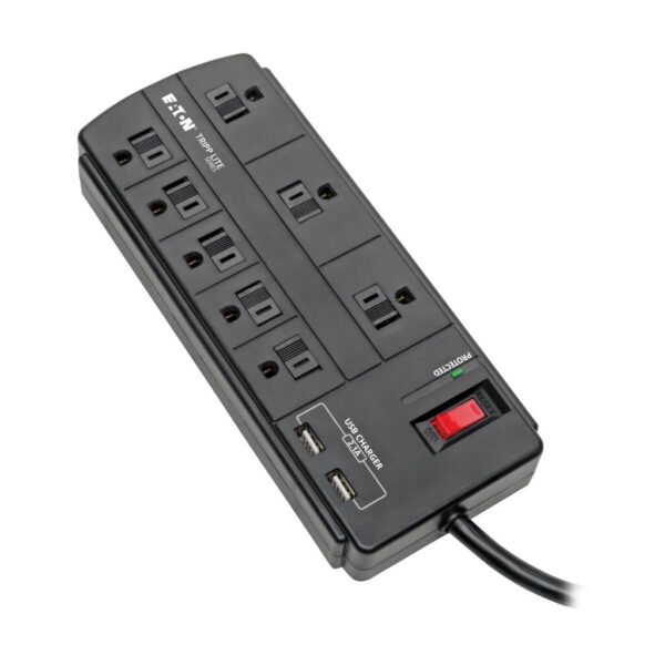 Tripp Lite series 8-Outlet Surge Protector with 2 USB Ports (2.1A Shared) - 8 ft. (2.43 m) Cord, 1200 Joules, Black