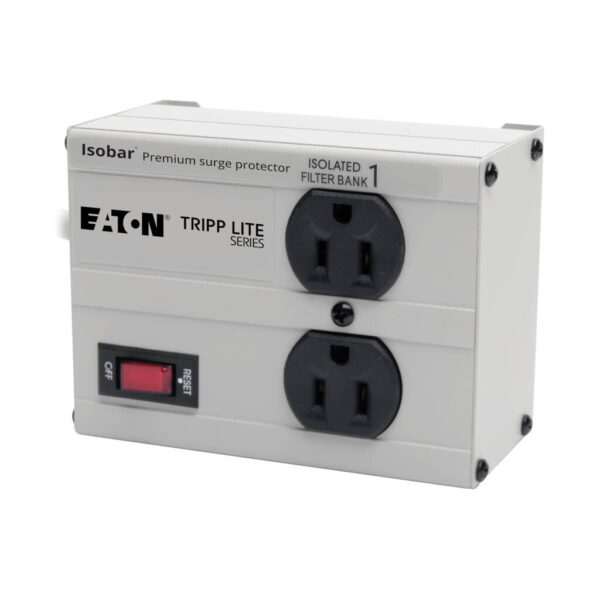 Tripp Lite series Isobar 2-Outlet Surge Protector, 6 ft. Cord with Right-Angle Plug, 1410 Joules, Metal Housing