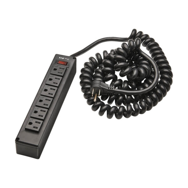 Tripp Lite series Safe-IT 6-Outlet Surge Protector - 10 ft. Spiral Cord, 5-15P Plug, 300 Joules, Antimicrobial Protection, Black