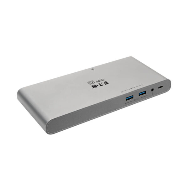 Tripp Lite USB-C Triple-Display Dock, 4K HDMI/DisplayPort, VGA, USB 3.x 5Gbps Hub, GbE, 100W PD Charging, Thunderbolt 3, Silver - U442-DOCK4-S