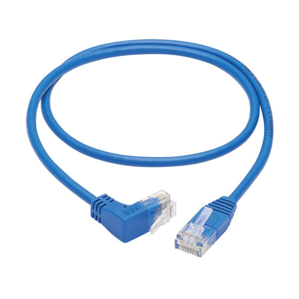Tripp Lite series Up-Angle Cat6 Gigabit Molded Slim UTP Ethernet Cable (RJ45 Right-Angle Up M to RJ45 M), Blue, 3 ft. (0.91 m)