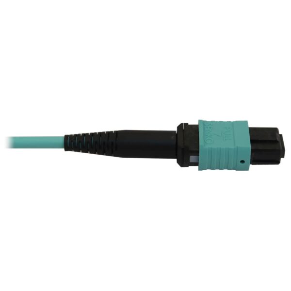 1af58a64d242fbcc1e28e3c20a9970f5-2 Tripp Lite series 40/100/400G Multimode 50/125 OM3 Fiber Optic Cable (12F MTP/MPO-PC to 4x Duplex LC/PC F/M), LSZH, Aqua, 1 m (3.3 ft.)
