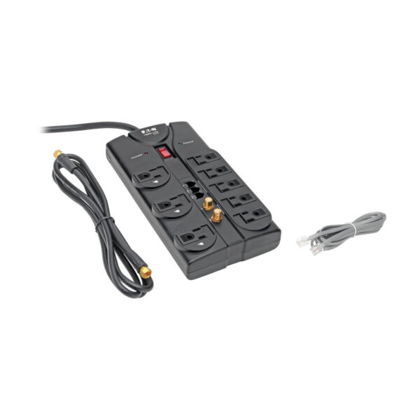 Tripp Lite series Protect It! 8-Outlet Surge Protector, 8 ft. (2.43 m) Cord, 2160 Joules, Tel/Fax/Modem/Coax Protection, RJ11