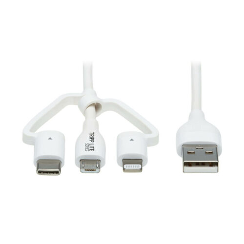 Tripp Lite Safe-IT USB-A to Lightning, Micro-B and USB-C Antibacterial Sync/Charge Cable (M/3xM), MFi Certified, White, 4 ft. - M101AB-004-LMCW