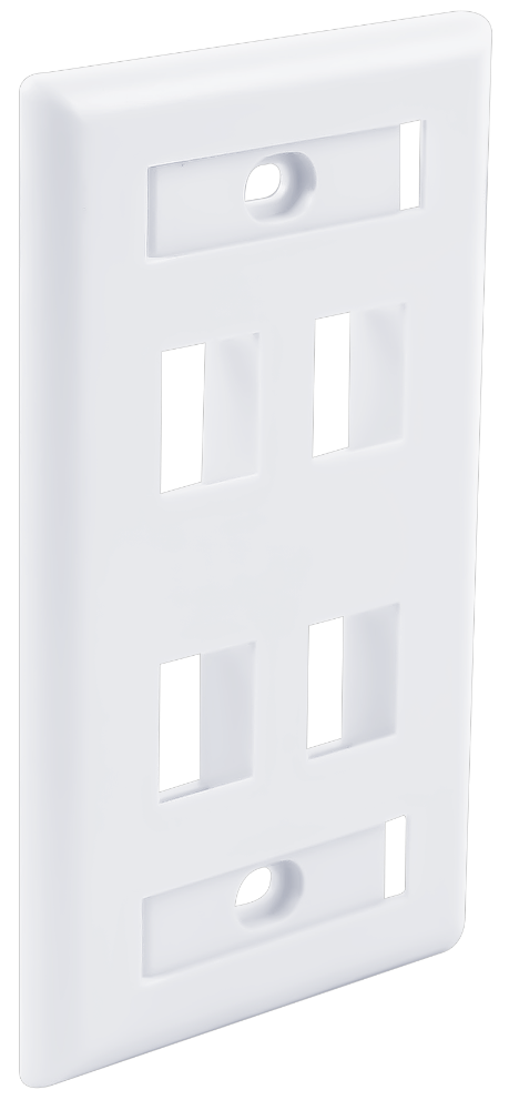 4-Port Single Gang, Flush Style, Faceplate, W/Window Labels White