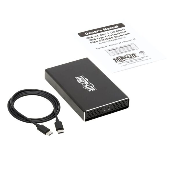 1e8239667d6eb6776e81726db7885607 Tripp Lite series USB-C to Dual M.2 SATA SSD/HDD Enclosure Adapter - USB 3.1 Gen 2 (10 Gbps), Thunderbolt 3, UASP, RAID