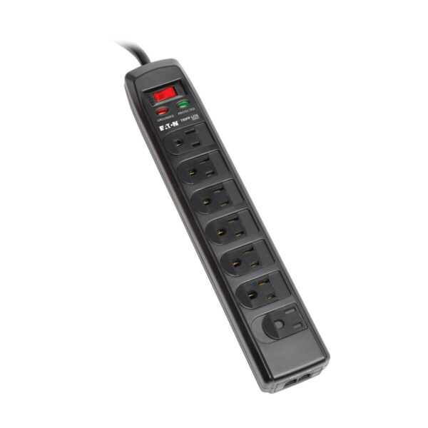1ea1737e1e2de77a12055f38583c3dbd Tripp Lite series Protect It! 7-Outlet Surge Protector, 6 ft. (1.83 m) Cord, 1440 Joules, Tel/Modem Protection, Safety Covers