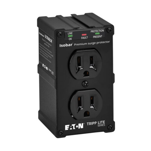 Tripp Lite series Isobar 2-Outlet Surge Protector, Direct Plug-In, 1410 Joules, Diagnostic LEDs, Black Metal Housing