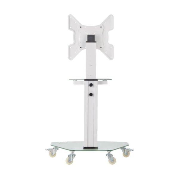 Tripp Lite series Premier Rolling TV Cart for 32” to 55” Displays, Frosted Glass Base and Shelf, Locking Casters, White