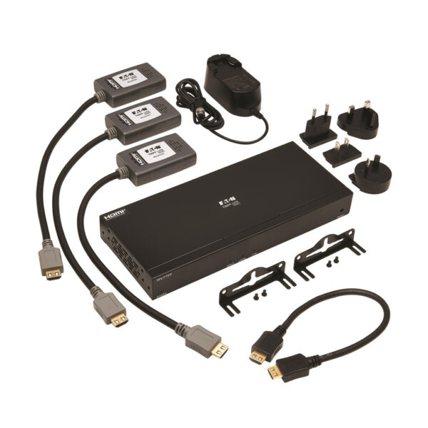 Tripp Lite series 4-Port HDMI over Cat6 Extender Kit, Splitter/3x Pigtail Receivers - 4K 60 Hz, HDR, 4:4:4, PoC, 230 ft. (70.1 m), TAA
