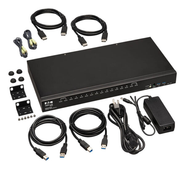 Tripp Lite series 16-Port DisplayPort/USB KVM Switch with Audio/Video and USB Peripheral Sharing, 4K 60 Hz, 1U Rack-Mount, TAA