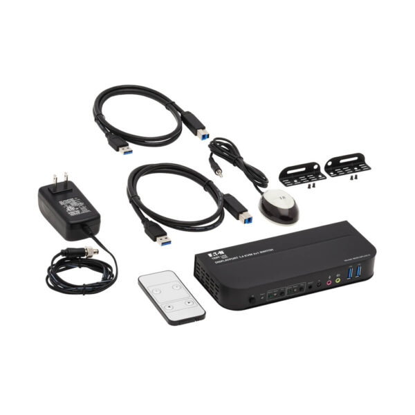 Tripp Lite series 2-Port DisplayPort/USB KVM Switch - 4K 60 Hz, HDR, HDCP 2.2, IR, DP 1.4, USB Sharing, USB 3.0 Cables