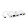 Tripp Lite series 3-Port USB-C Hub - USB 3.x (5Gpbs) Hub Ports, Gigabit Ethernet, 60W PD Charging, White