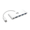 Tripp Lite series 4-Port USB-C Hub, USB 3.x (5Gbps), 4x USB-A Ports, 60W PD Charging, White
