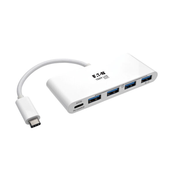 Tripp Lite series 4-Port USB-C Hub, USB 3.x (5Gbps), 4x USB-A Ports, 60W PD Charging, White