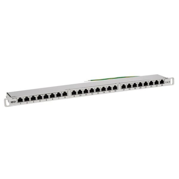Tripp Lite series Cat5e/Cat6 24-Port Patch Panel - Shielded, Krone IDC, 568A/B, RJ45 Ethernet, 0.5U Rack-Mount, TAA