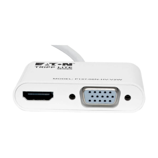 23854e8caafda3f1c0c2fa0fabcac8ef Tripp Lite series Keyspan Mini DisplayPort to VGA/HDMI All-in-One Video Converter Adapter, 4K 30Hz HDMI, DP1.2, White, 6-in. (15.24 cm)