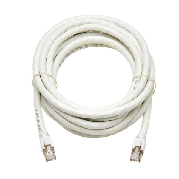 239a96cdb82ce63872fafcfe2fd57f77 Tripp Lite series Cat8 25G/40G Certified Snagless Shielded S/FTP Ethernet Cable (RJ45 M/M), PoE, White, 15 ft. (4.57 m), TAA