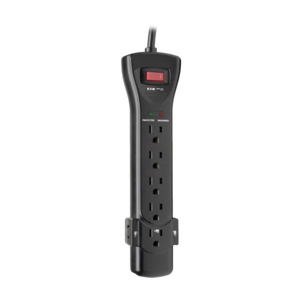 23fe241c8d14ba3786d9cd677b71882e Tripp Lite series Protect It! 7-Outlet Surge Protector, 7 ft. Cord with Right-Angle Plug, 2160 Joules, Diagnostic LEDs, Black Housing