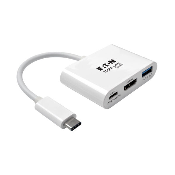Tripp Lite series USB-C to HDMI Adapter with USB 3.x (5Gbps) Hub Port and PD Charging, HDCP, White