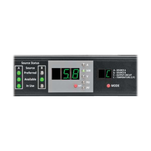 Tripp Lite series 5.8kW Single-Phase Monitored Automatic Transfer Switch PDU, 2 200-240V 30A L6-30P Inputs, 1 L6-30R Outlet, 1U