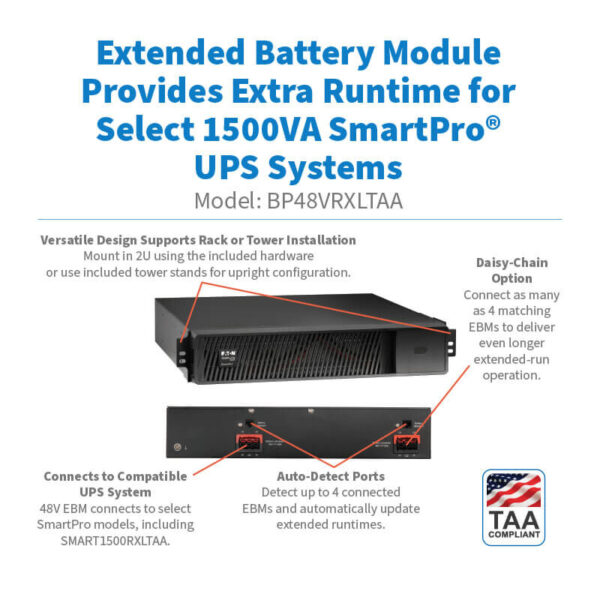 Tripp Lite series 48V Extended Battery Module (EBM) for Select 1500VA SmartPro UPS Systems, 2U Rack/Tower