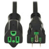 Tripp Lite series Safe-IT Antibacterial Hospital-Grade Extension Cord, 5-15P to 5-15R - Green Dot, 13A, 125V, 16 AWG, Black, 10 ft. (3 m)