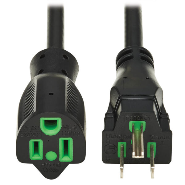 Tripp Lite series Safe-IT Antibacterial Hospital-Grade Extension Cord, 5-15P to 5-15R - Green Dot, 13A, 125V, 16 AWG, Black, 10 ft. (3 m)