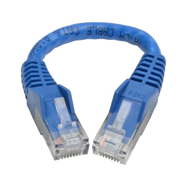24cad26231a967fd5c564d53d4610a13 Tripp Lite series Cat6 Gigabit Snagless Molded (UTP) Ethernet Cable (RJ45 M/M), PoE, Blue, 6-in. (15.24 cm)