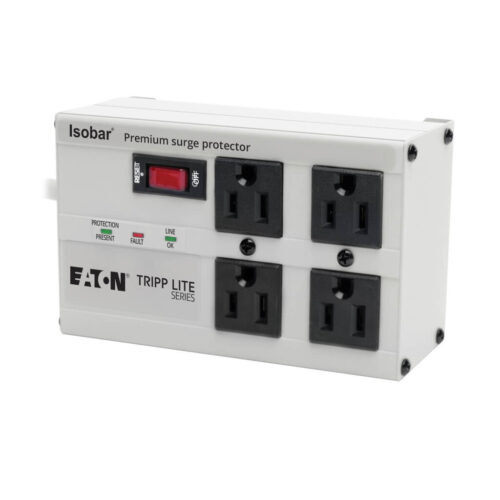Tripp Lite series Isobar 4-Outlet Surge Protector, 6 ft. Cord with Right-Angle Plug, 3330 Joules, Metal Housing