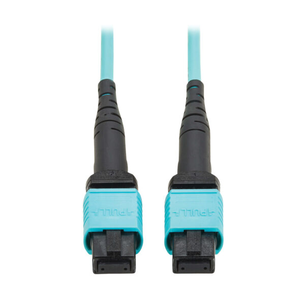 Tripp Lite series 100G Multimode 50/125 OM4 Fiber Optic Cable (12F MPO/MPO-PC F/F), Type-B Polarity, OFNP, Aqua, 3 m (9.8 ft.), TAA