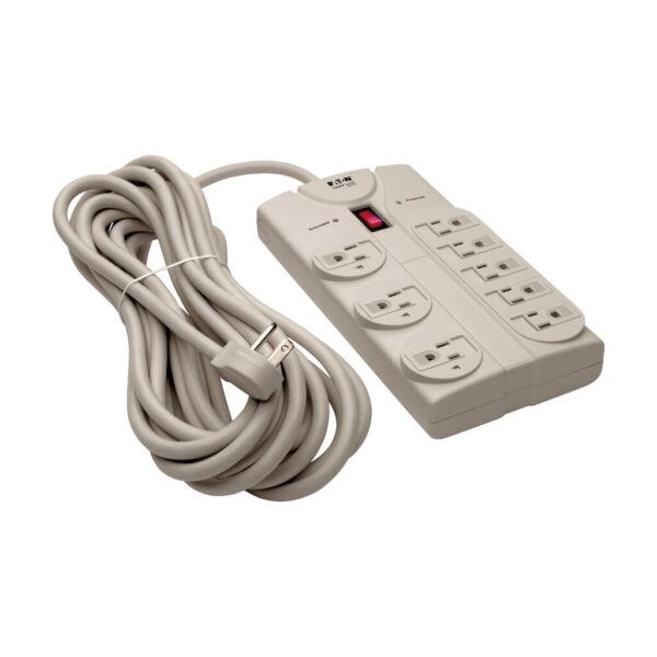Tripp Lite series Protect It! 8-Outlet Surge Protector, 25 ft. Cord with Right-Angle Plug, 1440 Joules, Diagnostic LEDs, Light Gray Housing - TLP825