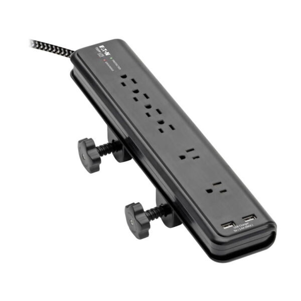 275ead97fd22311e4ab0247b31946084 Tripp Lite series Safe-IT 6-Outlet Surge Protector, 2 USB Charging Ports, 8 ft. Cord, 5-15P Plug, 2100 Joules, Antimicrobial Protection, Black