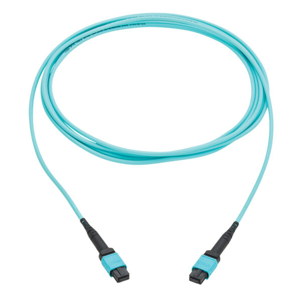 Tripp Lite series 100G Multimode 50/125 OM4 Fiber Optic Cable (12F MPO/MPO-PC F/F), Type-B Polarity, OFNP, Aqua, 3 m (9.8 ft.), TAA