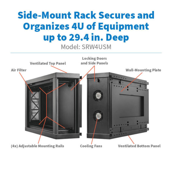 27f1cb5eb285835177f52bf2cbdb46f8 Tripp Lite series SmartRack 4U Low-Profile Side-Mount Wall-Mount Mini Rack Enclosure, Black