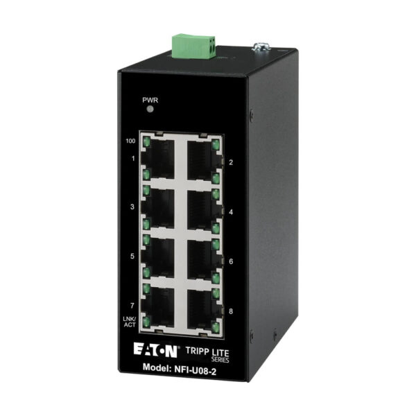 Tripp Lite series 8-Port Unmanaged Industrial Ethernet Switch - 10/100 Mbps, Ruggedized, -40° to 75°C, DIN Mount, TAA
