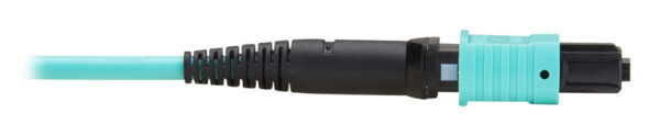 Tripp Lite series 40/100/400G Multimode 50/125 OM3 Fiber Optic Cable (8F MPO/MPO-PC F/F), Type-A Polarity, OFNP, Aqua, 15 m (49.2 ft.)