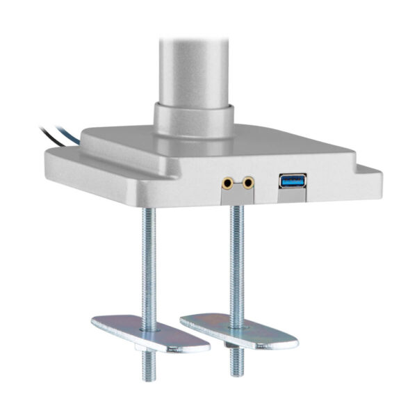 Tripp Lite series Triple-Display Gas-Spring Flex-Arm Desktop Clamp and Grommet for 17” to 30” Flat-Screen Displays - USB and Audio Ports, Aluminum