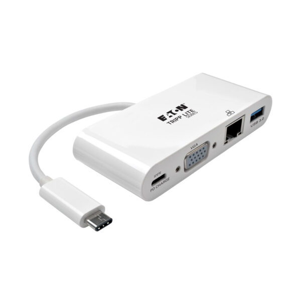 2959b13ca829b1e13139bf678b2f1af3 Tripp Lite series USB-C Multiport Adapter, VGA, USB 3.x (5Gbps) Hub Port, Gigabit Ethernet and 60W PD Charging, White