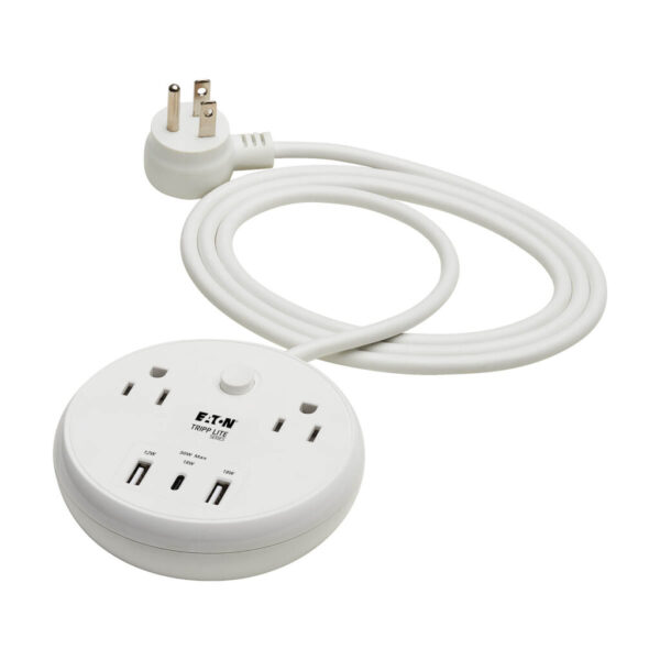 Tripp Lite series Safe-IT 30W 2-Outlet Surge Protector - 5-15R Outlets, 3 USB Ports, 6 ft. (1.8 m) Cord, 300 Joules, Antimicrobial Protection, White