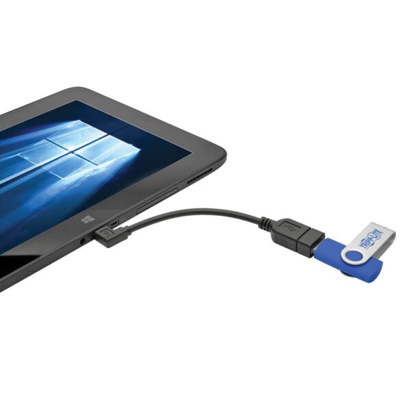 2984874fbe67ee16c2d3b66ebab3e37f Tripp Lite series Micro USB to USB OTG Host Adapter Cable, Right-Angle 5-Pin USB Micro-B to A (M/F), 6-in. (15.24 cm)