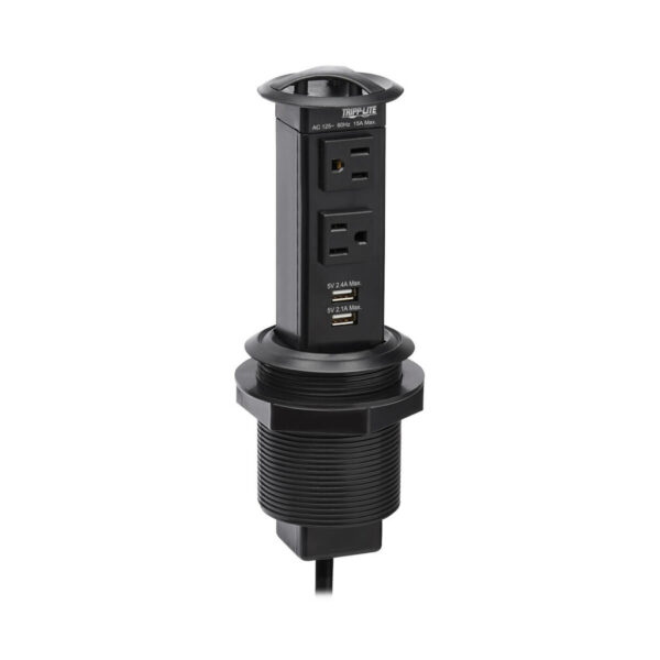 29b49406320d31af2733e461d804517f Tripp Lite series Power It! 2-Outlet Pop-Up Power and Charging Dock - 2x USB-A, 6 ft. Cord, Antimicrobial Protection, Black