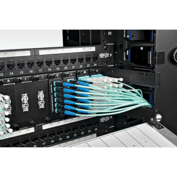 29f38f03069211f9d2cd9c77a96bf738 Tripp Lite series 100G MTP/MPO Multimode OM3 Plenum-Rated Fiber Optic Cable (CXP), 24 Fiber, 100GBASE-SR10, Push/Pull Tabs, Aqua, 1 m