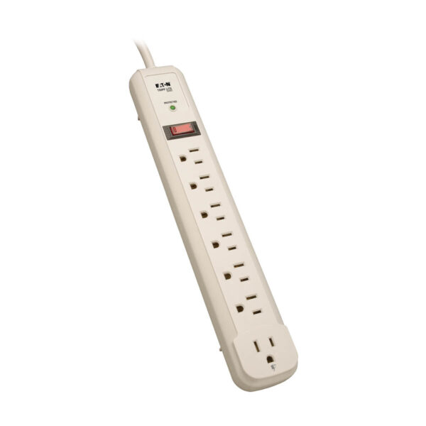 Tripp Lite series Protect It! 7-Outlet Surge Protector, 4 ft. (1.22 m) Cord, 1080 Joules, 1 Diagnostic LED, Light Gray Housing - TLP74R